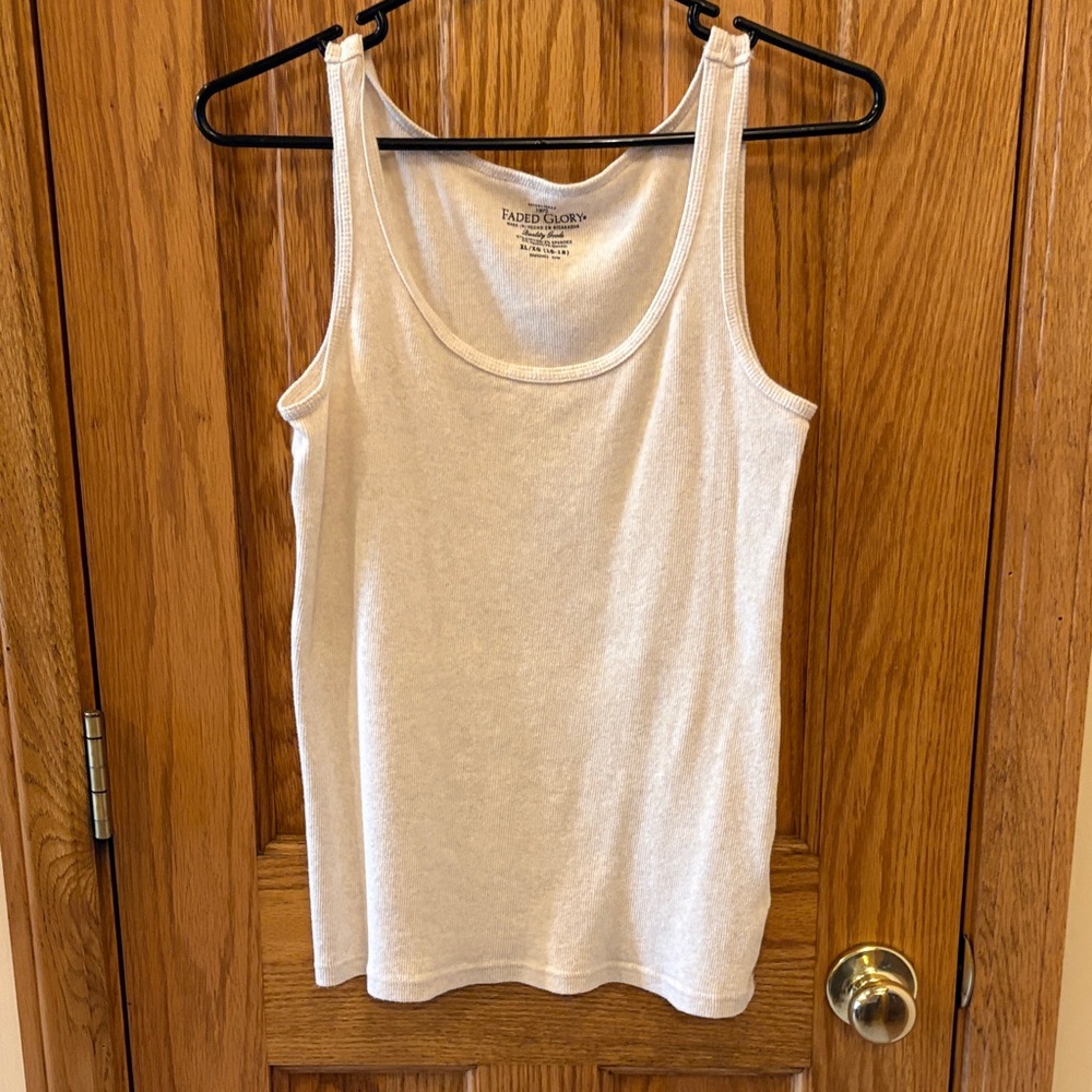 Faded Glory Cream Ribbed Tank Top